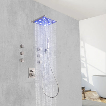 12 Inch LED Rain Shower with 6 Full adjustable Body Jets and a separate Handheld Sprayer