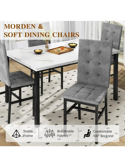 Faux Marble Dining Table Set with 4 Velvet Chairs