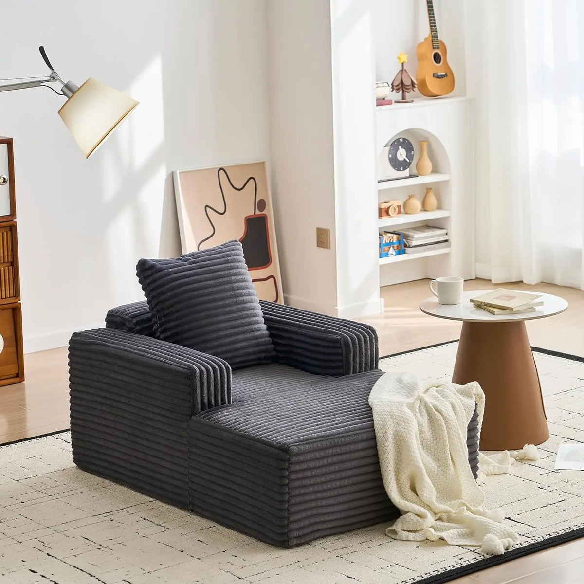 45'' Corduroy Cloud Chaise Lounge Sofa with Deep Seat and Wide Arm Rests