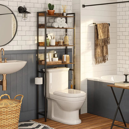 Space-saving 4-Tier Storage Rack with Hooks in rustic brown