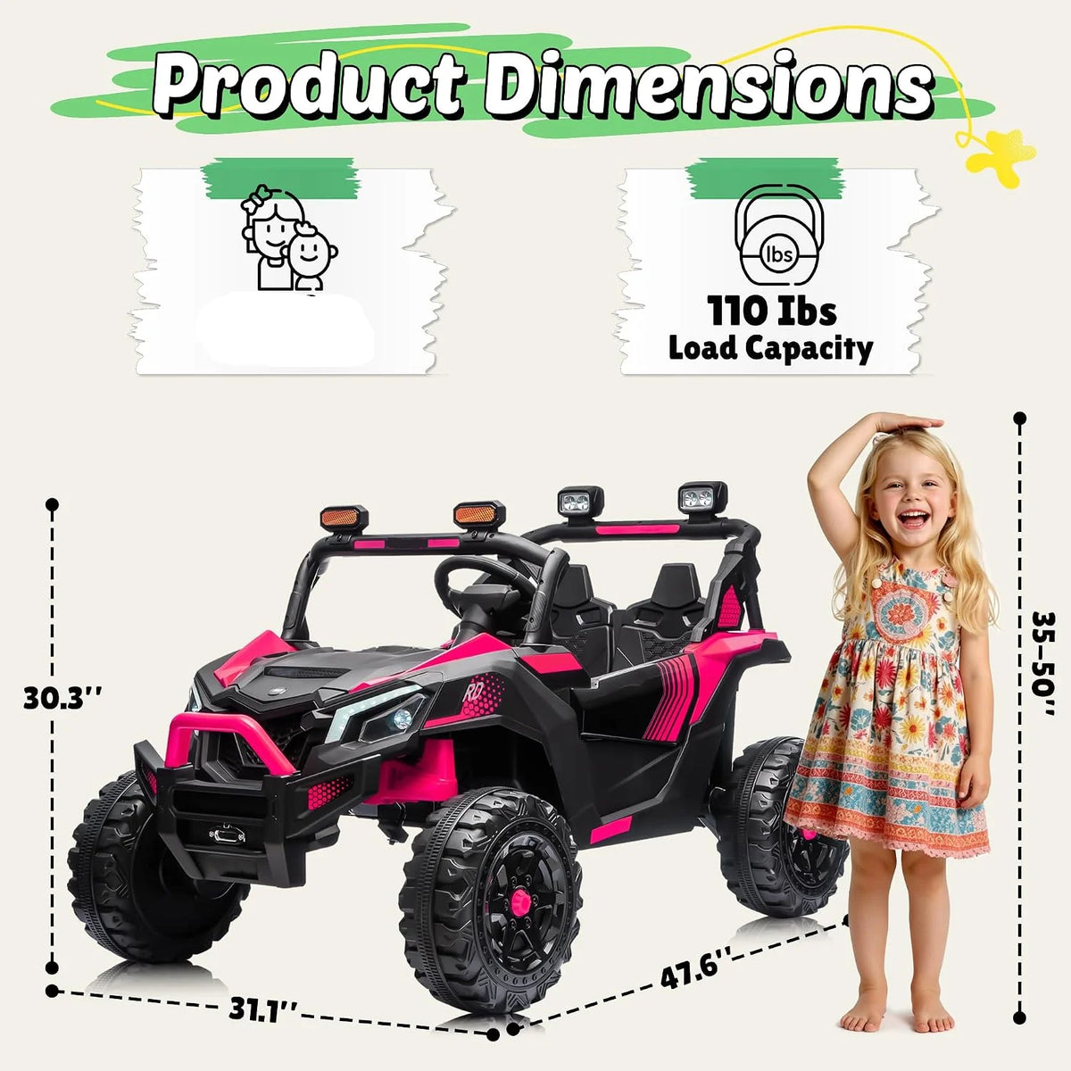 24V 4WD Kids 2 Seater Electric Ride with Bluetooth for Music for your Journey