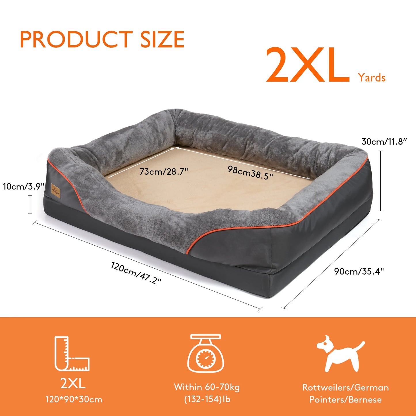 Large Soft and Comfortable Waterproof Dog Bed with Washable Cover