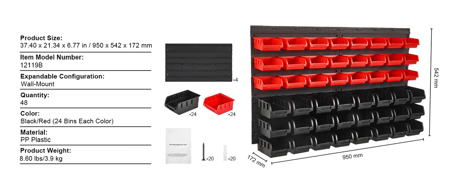 Wall Mounted Storage Bins Parts Rack Organizer for your Garage