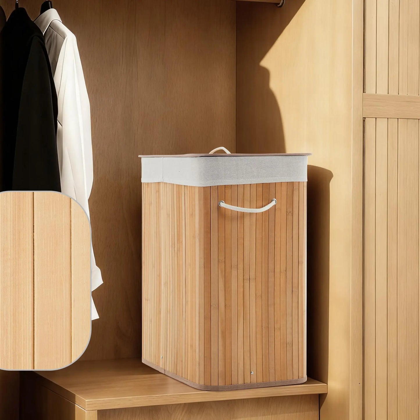 Foldable Large Bamboo Laundry Hamper with Removable 4-Section Liner