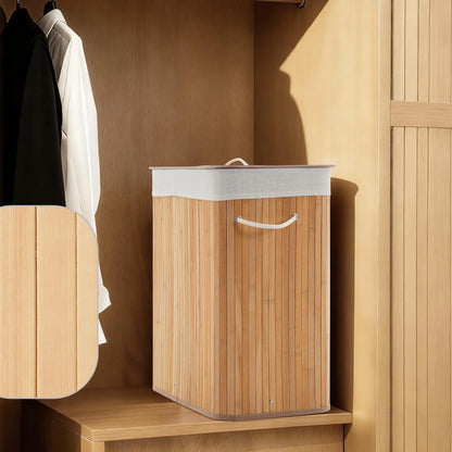 Foldable Large Bamboo Laundry Hamper with Removable 4-Section Liner