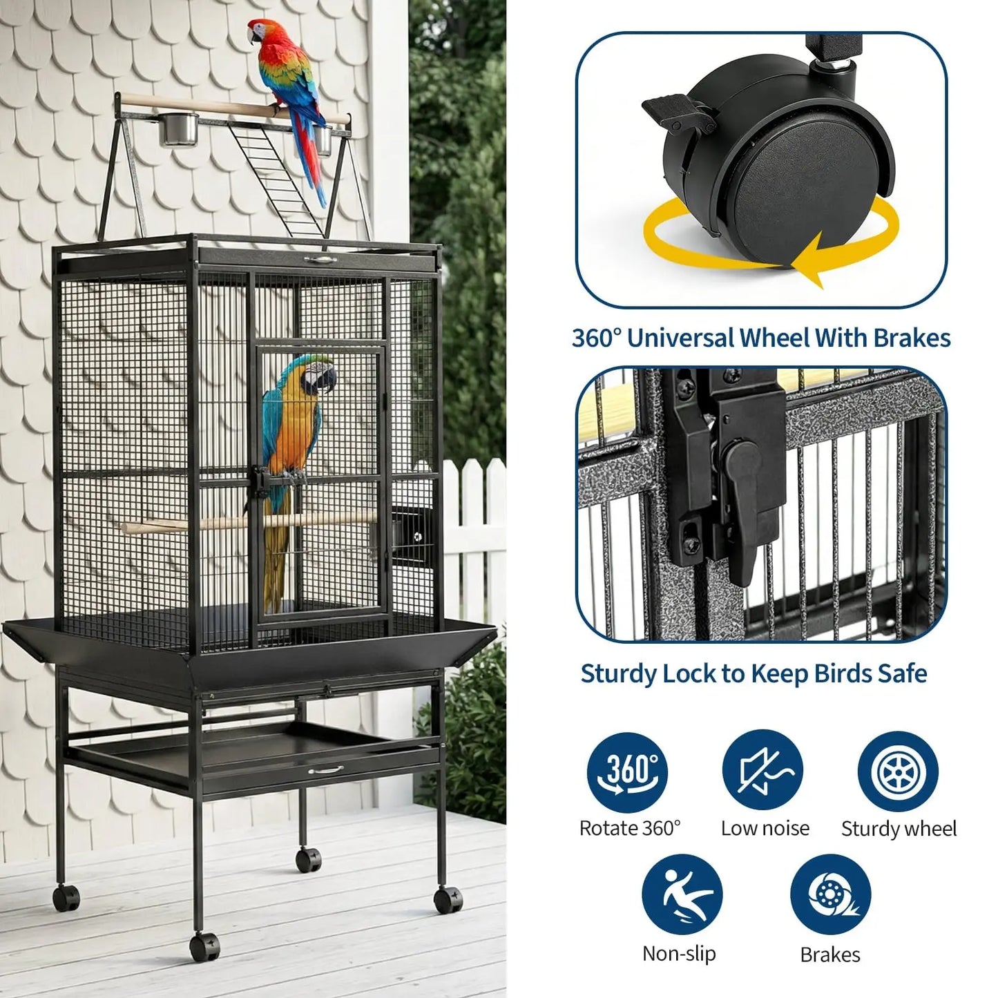 69" Extra Large, Small Spaced Bars Bird Cage with Rolling Stand and Playground on the top