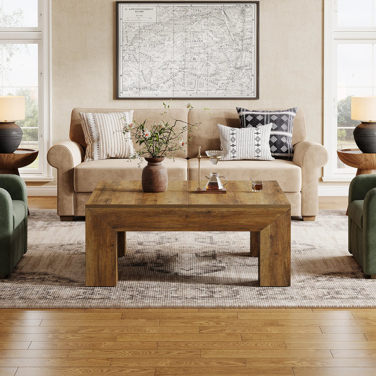 39.4-Inch Square Coffee Table for Living Room
