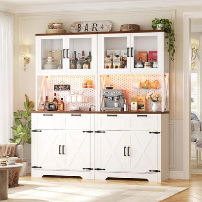 71"Tall Wood Kitchen Pantry Cabinet with LED Light and Power Outlet