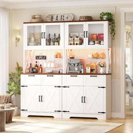 71"Tall Wood Kitchen Pantry Cabinet with LED Light and Power Outlet