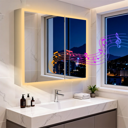 Lighted Double Door Bathroom Mirror Cabinet