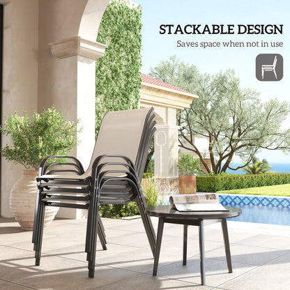 Set of 4 Beige Stackable Patio Dining Chairs