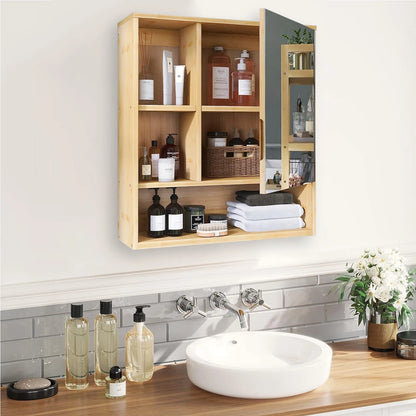 Bamboo Wall Bathroom Cabinet with Mirror and shelves