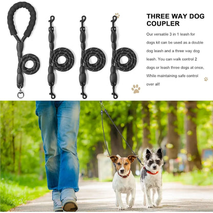 Detachable 3-in-1 Triple Dog Leash with Padded Handle