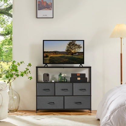 TV Stand with 5 Fabric Drawers for Storage