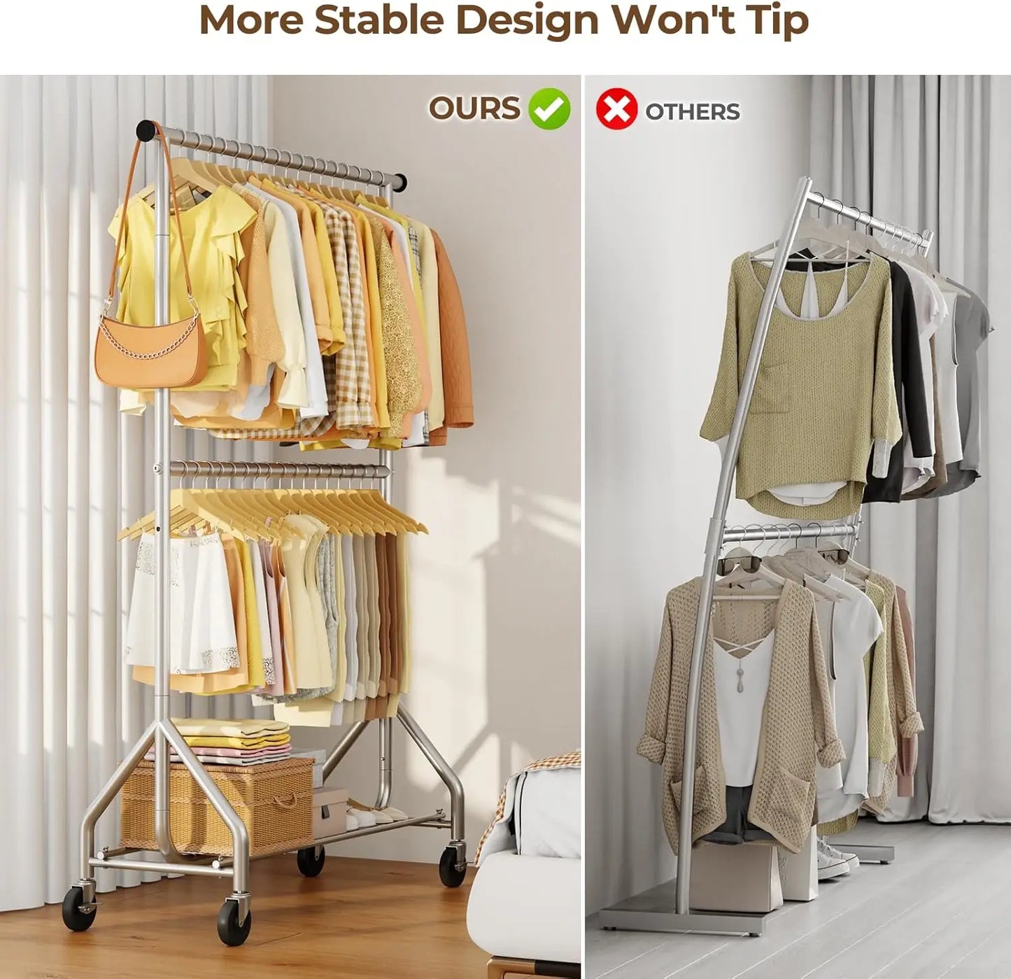 Adjustable Free Standing Garment Rolling Rack