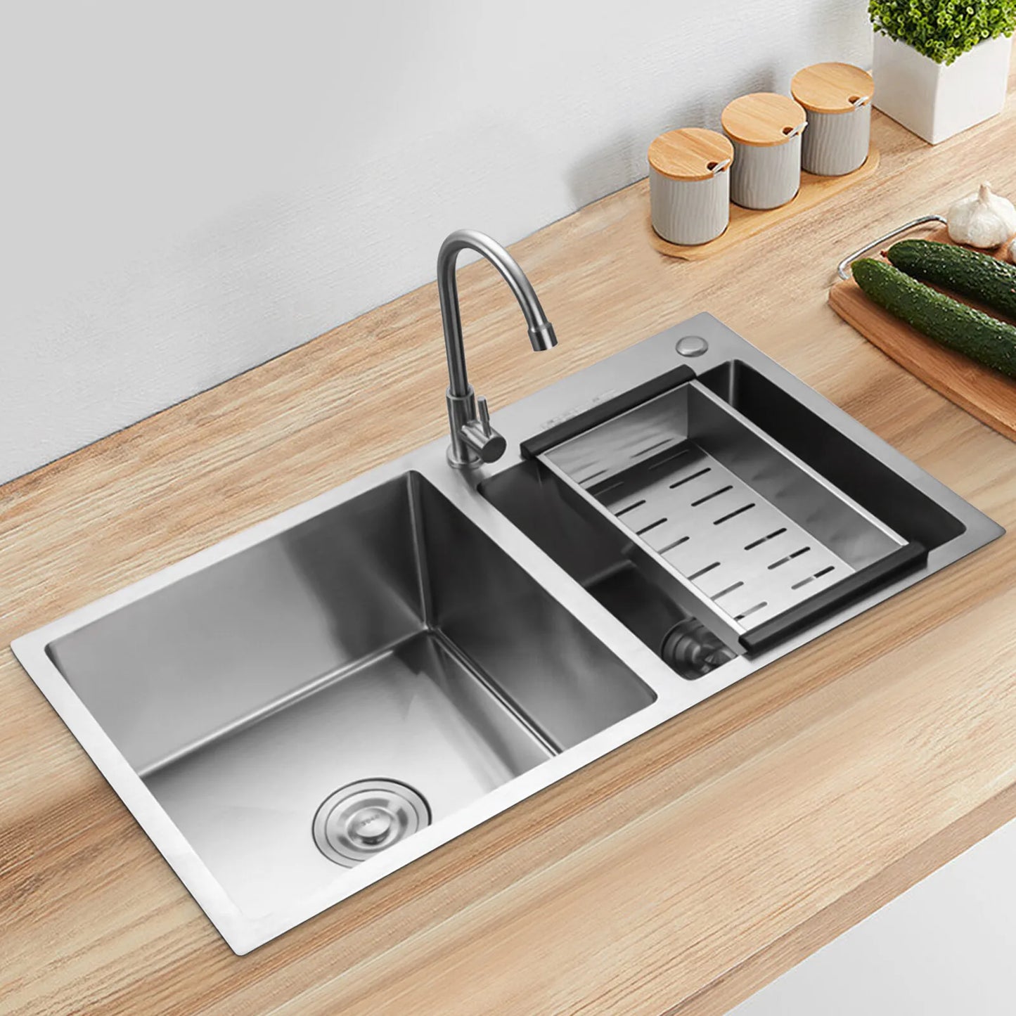 Double Stainless Steel Sink with Removable Drain Basket