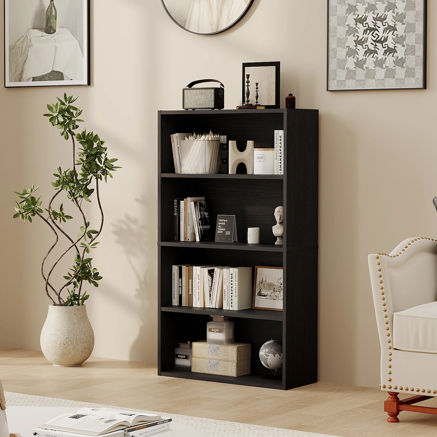 3 or 4 Tier Wooden Bookcase with Adjustable Shelves for your Storage needs in your Home