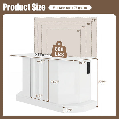 55-75 Gallon Fish Tank Stand with large Cabinet, Shelving, LED Lights, and Power Outlets