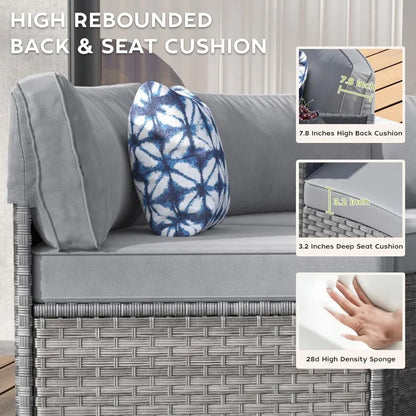 Outdoor Curved Wicker Sectional Patio Furniture Set with Coffee Table and wedge-shaped End Tables