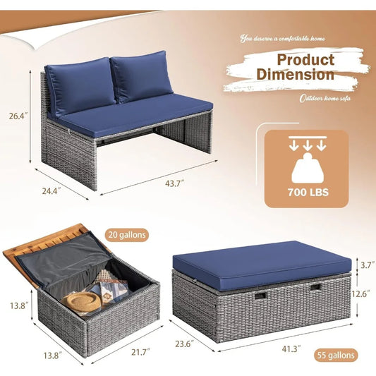 Outdoor Patio Day Bed with 2 Side Tables