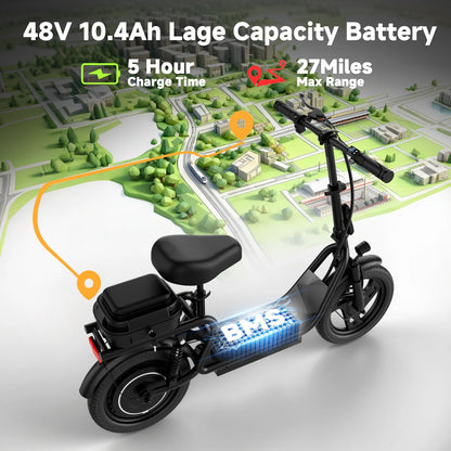 Foldable 500W Ebike with 10.4AH Battery