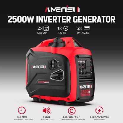 Super Quiet 2500-Watt Gas Powered Portable Inverter Generator - Ideal for Home Use, Camping, and Outdoor activities