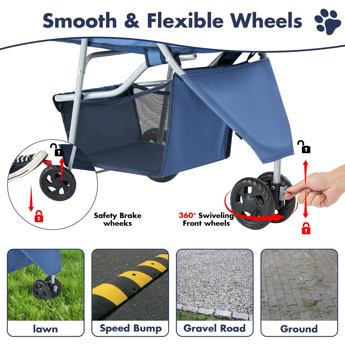 Foldable Pet Stroller for Small Dogs and Cats with Mesh Windows, Storage Basket, and Cup Holder