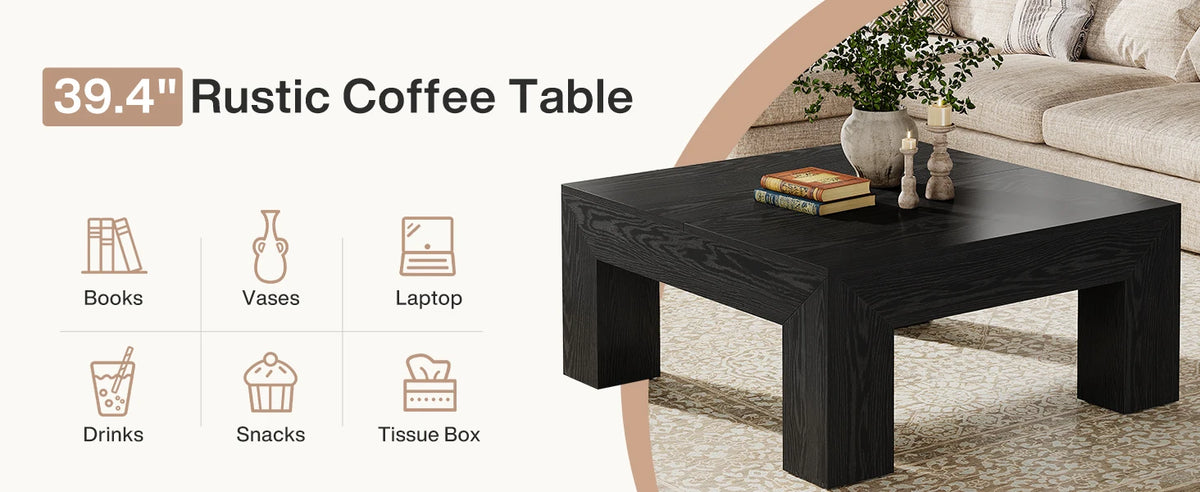 39.4-Inch Square Coffee Table for Living Room