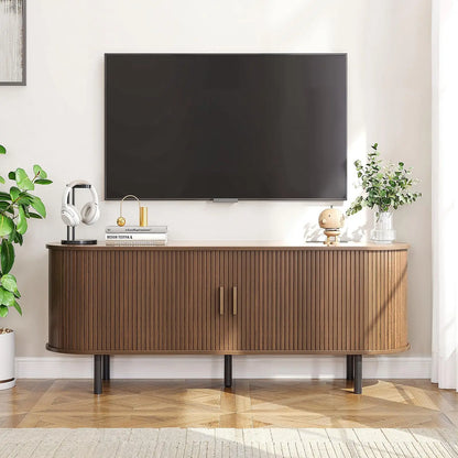 Living Room TV Stand with Power Outlet and Adjustable Shelves