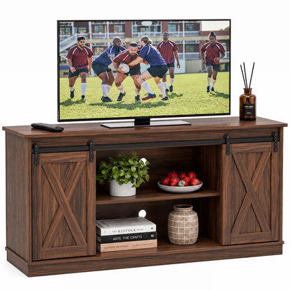 Wood TV Stand with Sliding Cabinet Doors