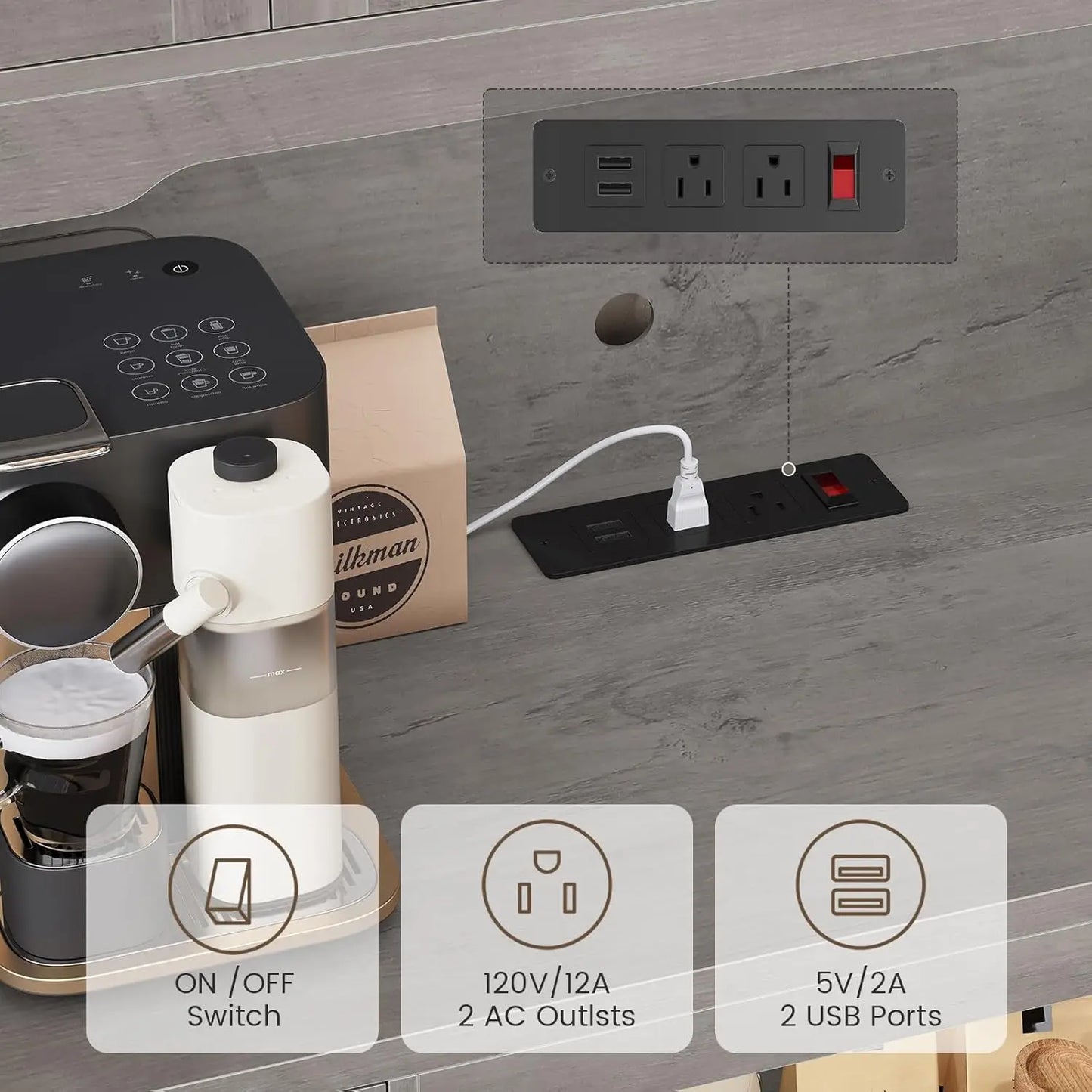 47inch Wide LED Pantry Cabinet with Charging Station