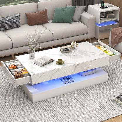 Modern Style Coffee Table with LED lights and slide out Storage Drawers for your Living Room