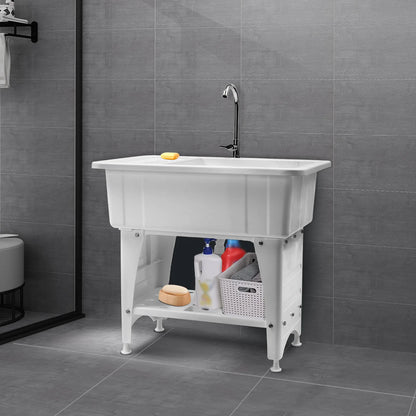 Freestanding White Utility Sink with faucet