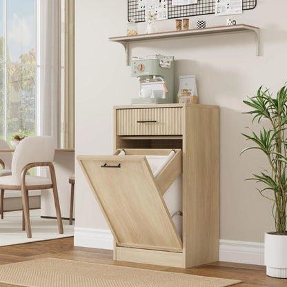Wood Tilt Out Laundry Hamper Cabinet With Drawers and Baskets