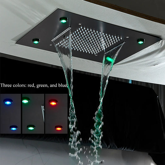 Built-in Ceiling Luxury LED Light Waterfall Rain Shower Head
