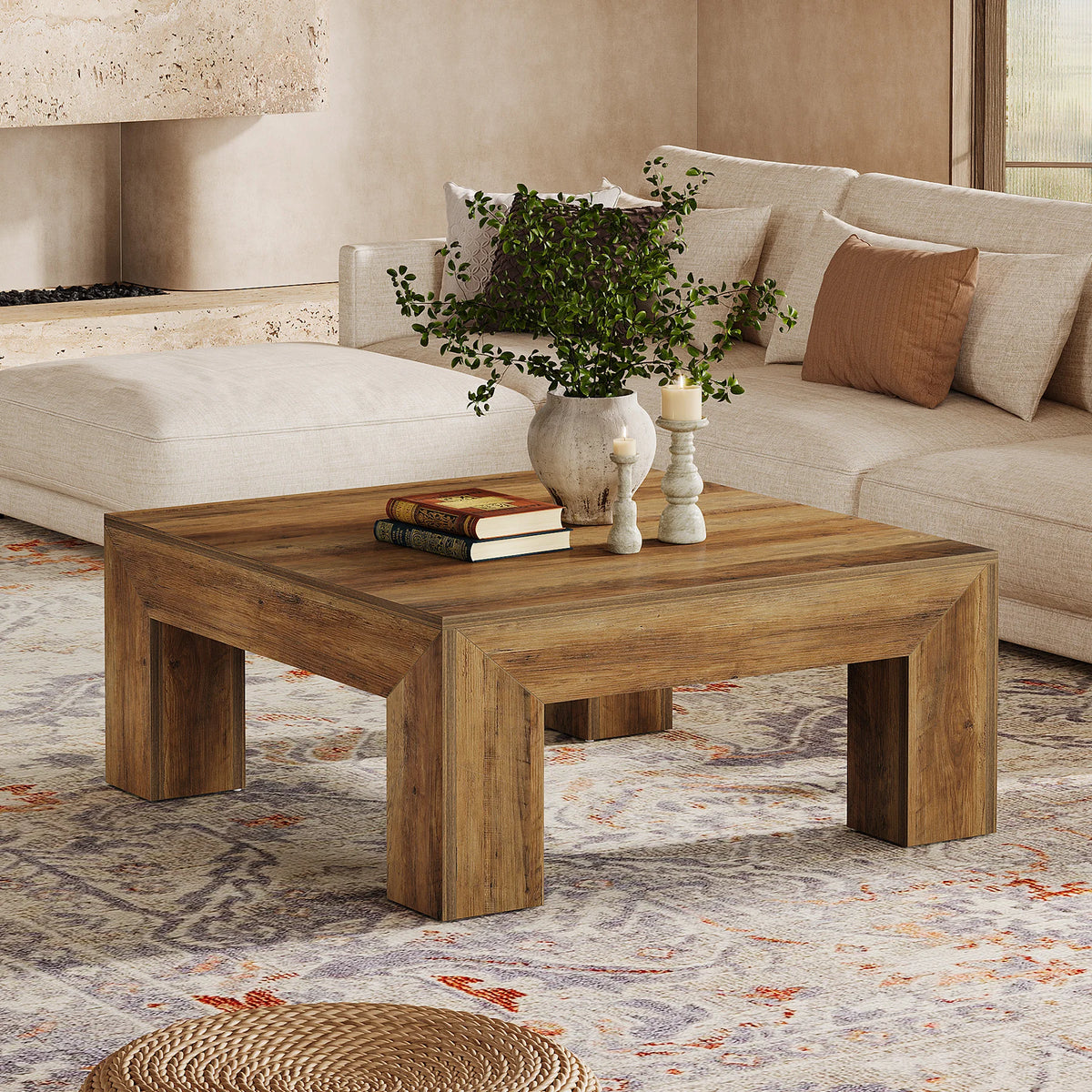 39.4-Inch Square Coffee Table for Living Room