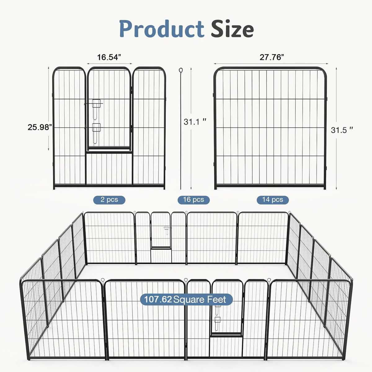 24-to-32-inch Foldable 16 Panel Metal Dog Playpen