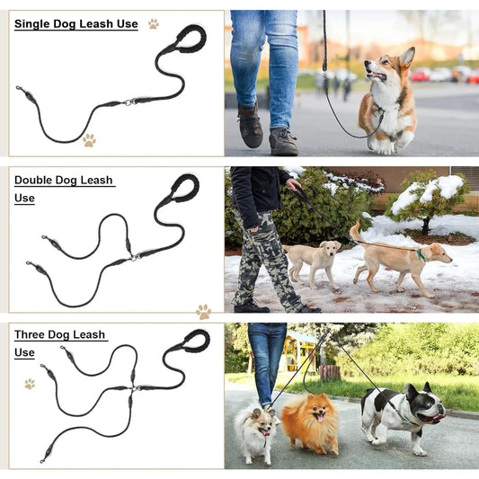 Detachable 3-in-1 Triple Dog Leash with Padded Handle