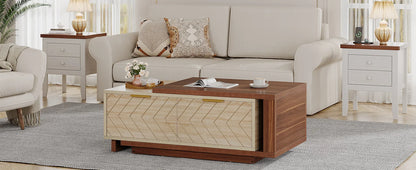 Expandable Wood Coffee Table with 2 Storage Drawers