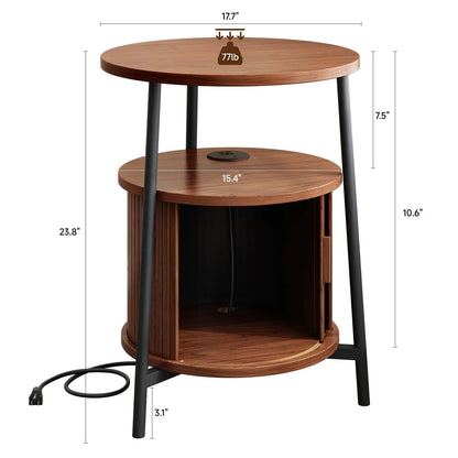 Fluted Round Nightstand with Charging Station for your Bedroom