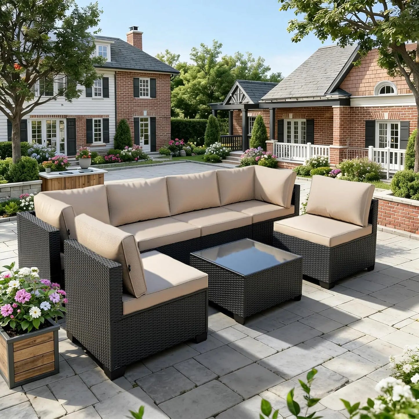 All Weather 7-Piece Modular Rattan Patio Set