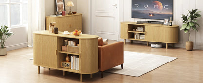 Living Room TV Stand with Power Outlet and Adjustable Shelves