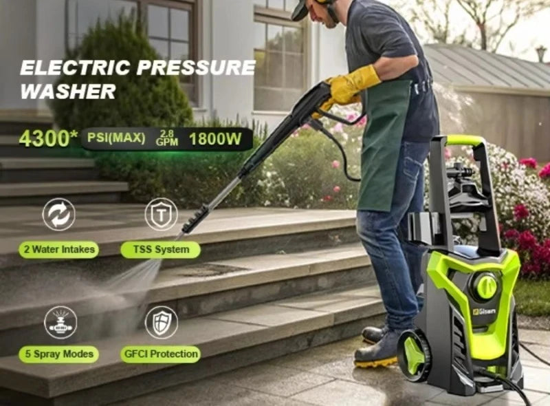 4800PSI 1800W Electric Pressure Washer with Interchangeable Nozzles