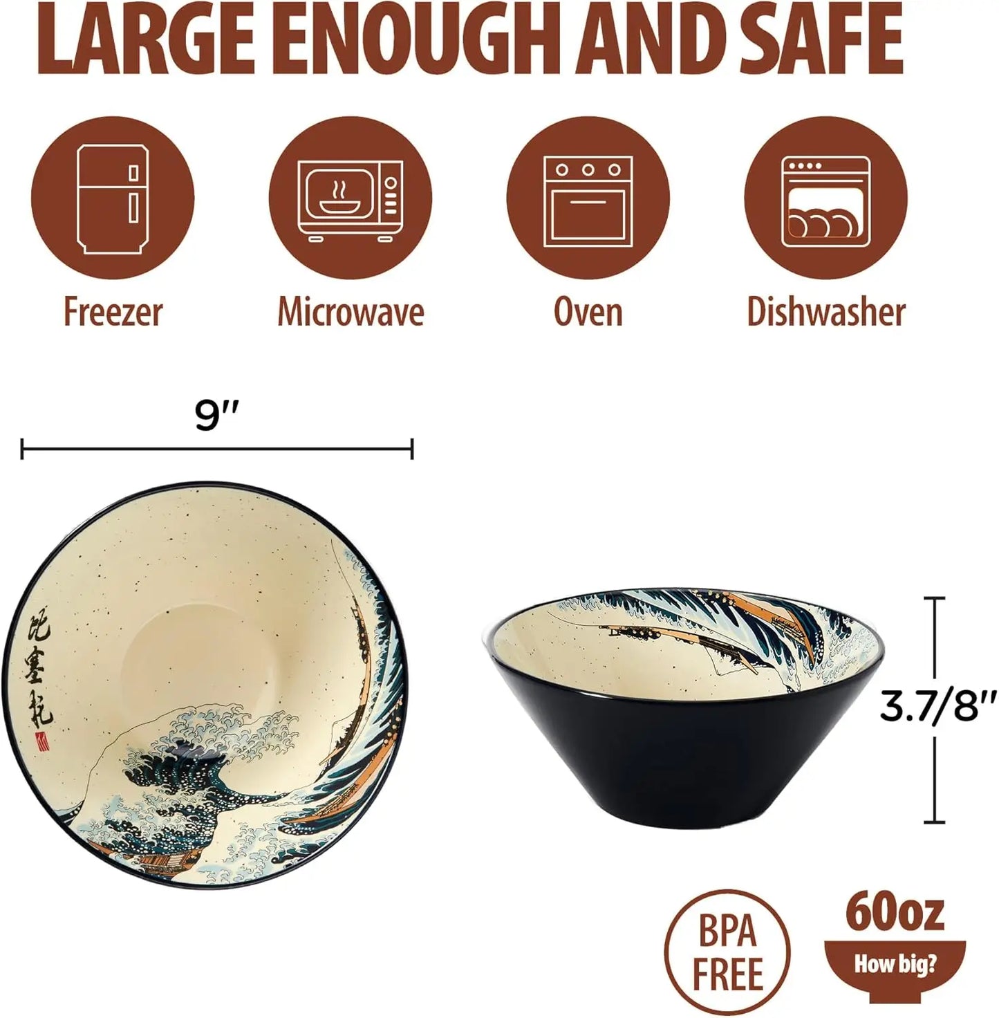 Large Ceramic Bowl Set with Wave Design