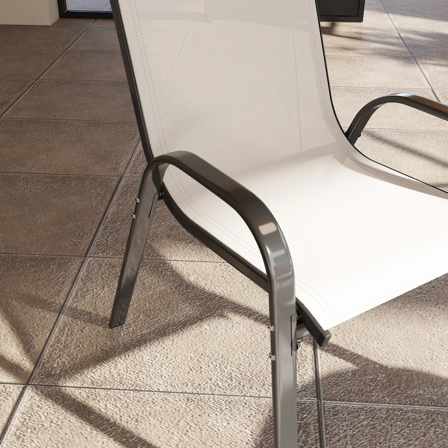 Set of 4 Beige Stackable Patio Dining Chairs