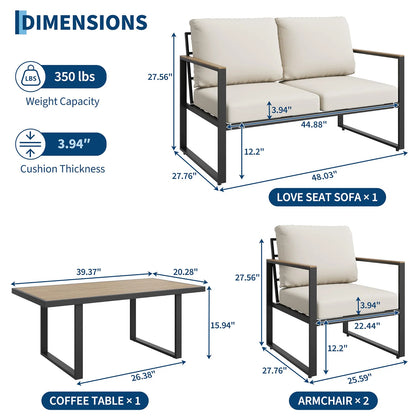Outdoor Patio 4 Piece Set with Coffee Table