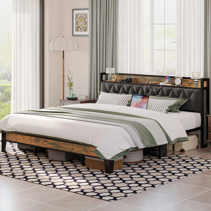 Twin/TwinXL/Full/Queen/King/ Bed Frames with Storage Headboard and Outlets