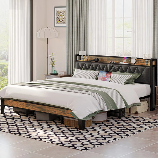 Twin/TwinXL/Full/Queen/King/ Bed Frames with Storage Headboard and Outlets