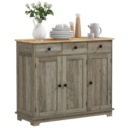 Modern Buffet Cabinet with Solid Wood Countertop, 3 Drawers and an Adjustable Shelf