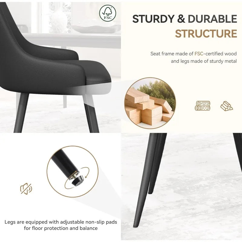 Set of Four Faux Leather Modern Dining Chairs with thick cushioned seats